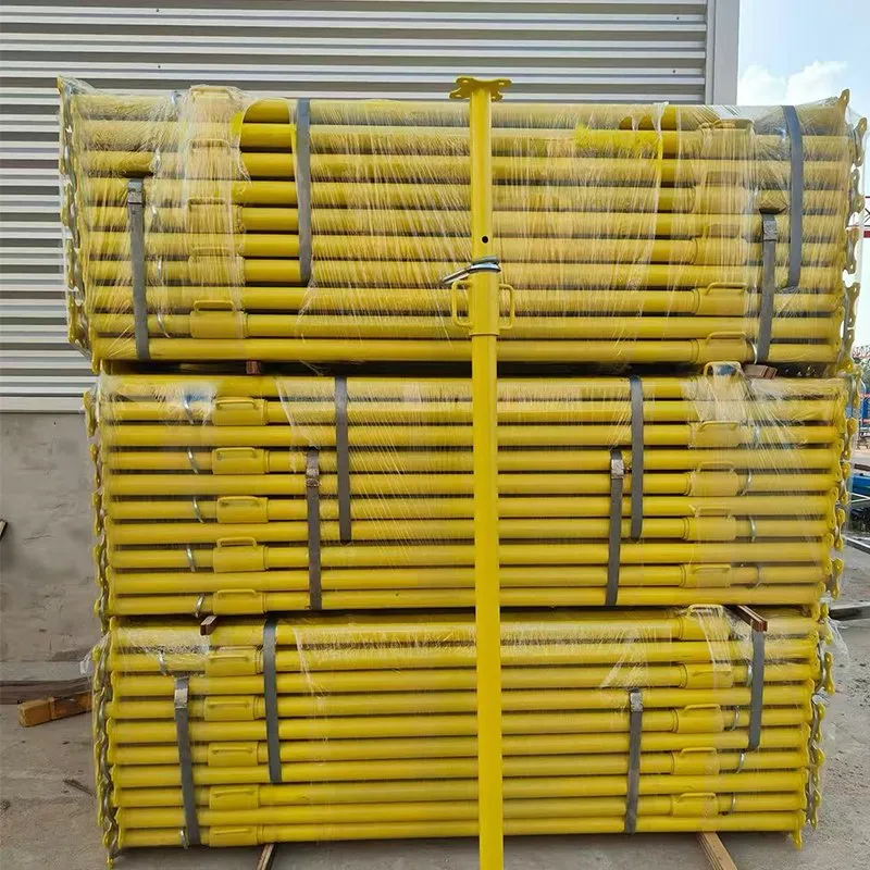 Galvanized adjustable steel props on pallets with three props extended